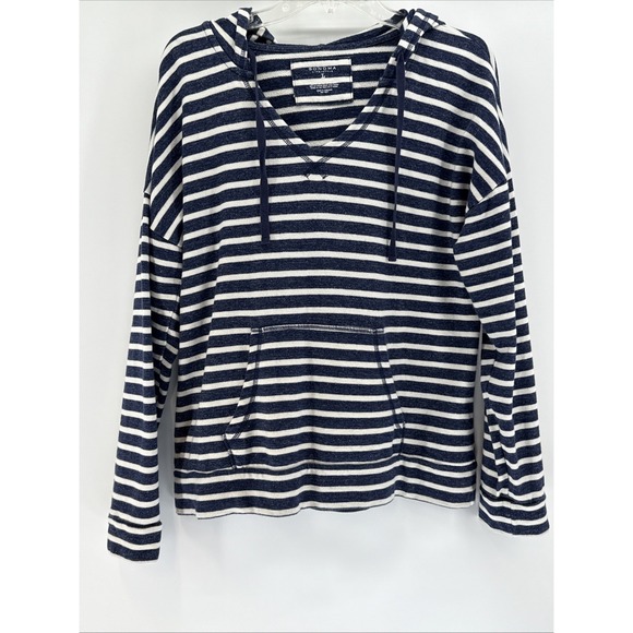 Sonoma Tops - Sonoma 100% cotton blue white stripe hoodie kangaroo pocket Large